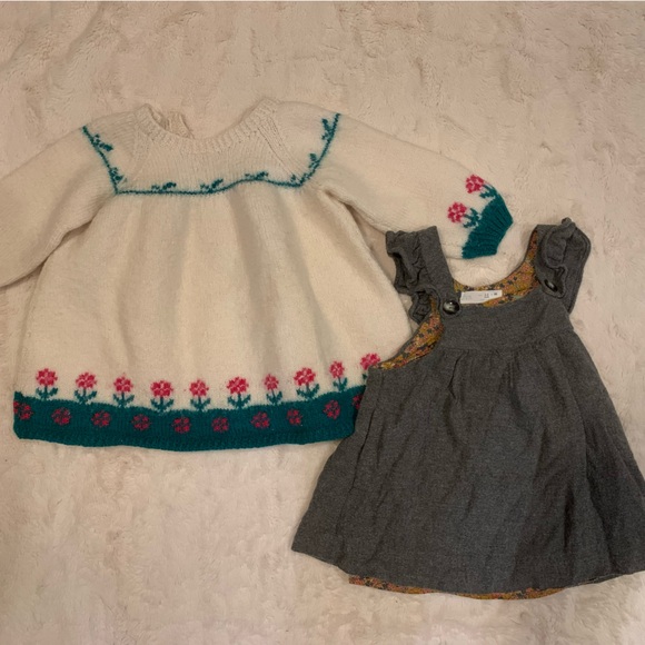 Girls vintage sweater dress and Zara pinafore - Picture 1 of 3